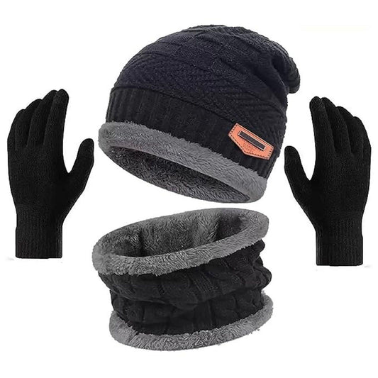 Cozycoo™️ -  Unisex Cozy Winter Beanie + Neck Warmer + Gloves Combo (3 Piece Set)